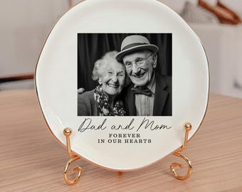 Personalized Photo Memorial Plate, Elegant Keepsake with Golden Stand