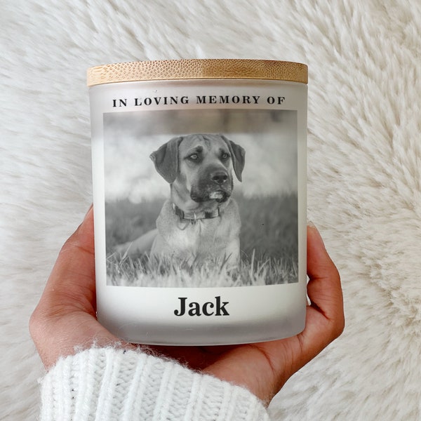 Custom Pet Memorial Candle, In Loving Memory, Pet Dog Loss Grief Gift, cat loss, Photo Candle,  Soy Wax 10oz (Made in USA)