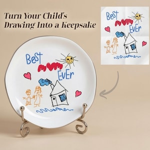 Personalized Kids Drawing Plate, Custom Child Artwork Keepsake, Kids Art Gift for Mom Grandma, Gift from Kids
