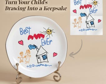 Custom Drawing Kids Artwork Keepsake Plate – Turn Child Drawing Into Family Memory Gift for Mom Grandma, Personalized Sentimental Home Decor