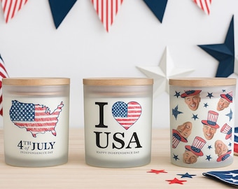 Personalized 4th of July Photo Candle: Printed on Glass, Soy Wax 10oz - USA