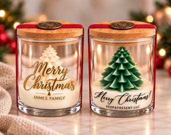 Personalized Christmas Candle, Christmas Tree Candle, Custom Family Gift, Holiday Gift