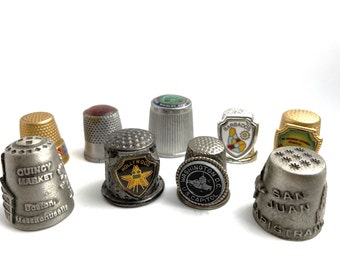 Vintage Metal Souvenir Thimbles - Lot of 9