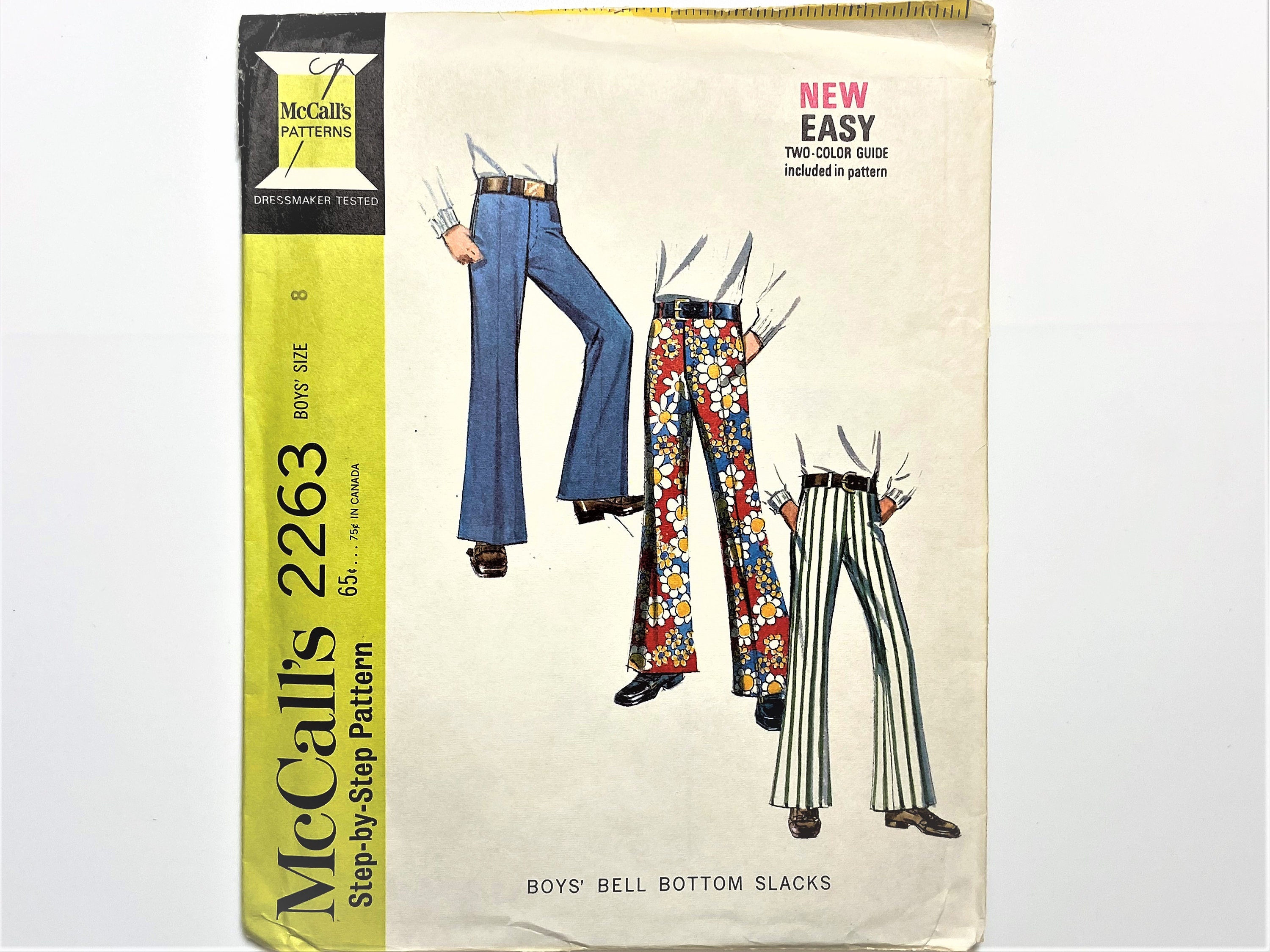 70's Sewing Pattern for Men's Straight, Cuffed or Bell Bottom Leg Pants,  Mccall's 9687 