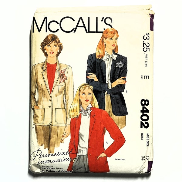 Vintage McCall's 8402 Sewing Pattern - Misses' Jacket - Size 12 - Uncut