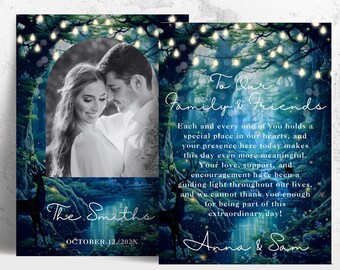 Wedding Thank You Card Template with Photo - Editable Enchanted Forest Fairytale Woodland Printable Canva Template - A011