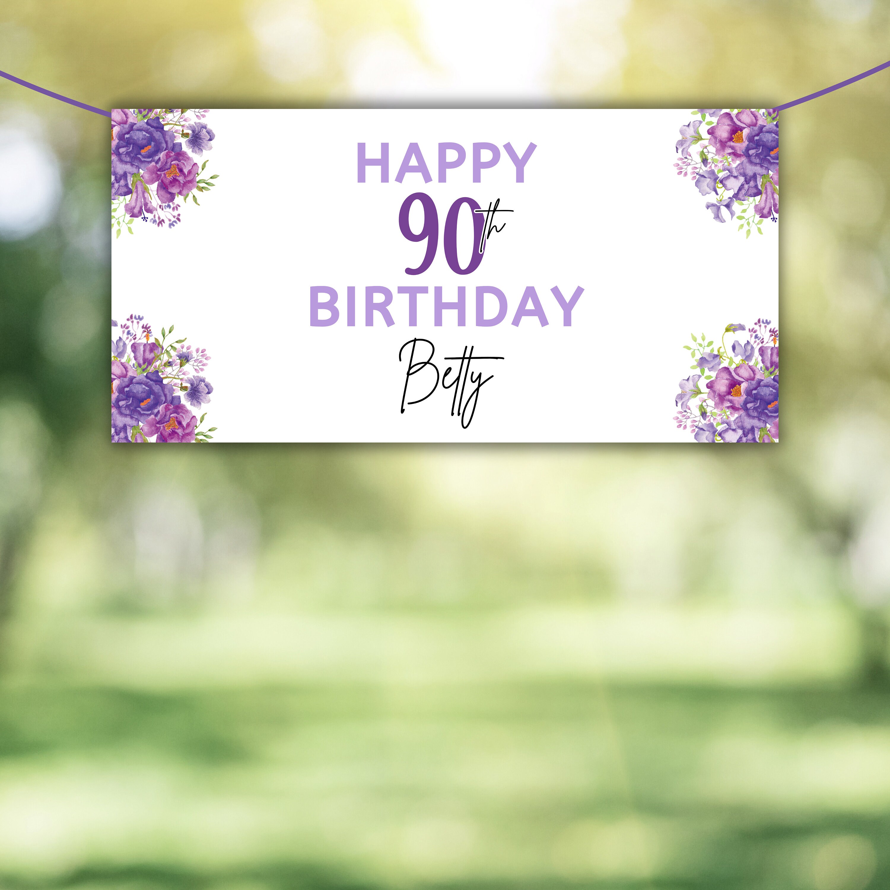 90th Birthday Banner - Editable Rectangle Party Sign Template - Purple ...