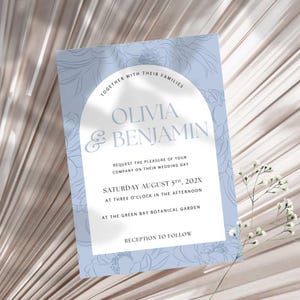 Dusty Blue Wedding Invitation Template - Printable Modern Floral Wedding Invite - Editable Canva Wedding Suite 5x7 - A005