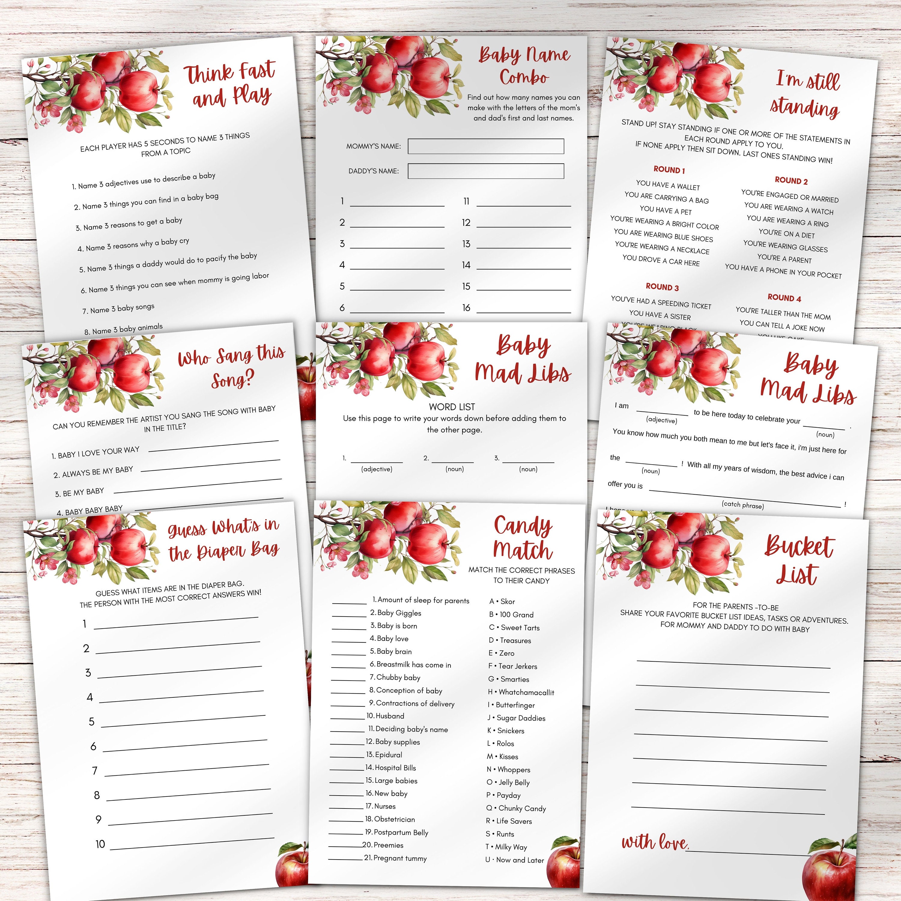 Fall Baby Shower Games - 47 Printable Activities Bundle - Apple of My ...