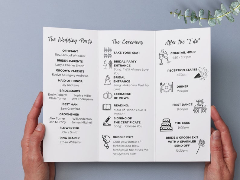 Trifold Wedding Program - Printable Folded Infographic Template ...
