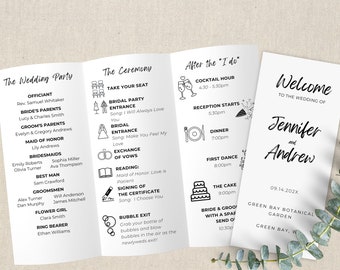 Trifold Wedding Program - Printable Folded Infographic Template Download w/ Wedding Day Timeline Schedule