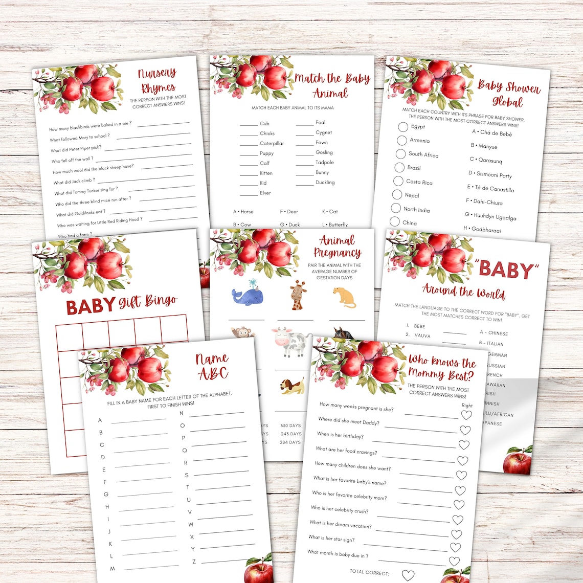 Fall Baby Shower Games 47 Printable Activities Bundle Apple of My Eye ...