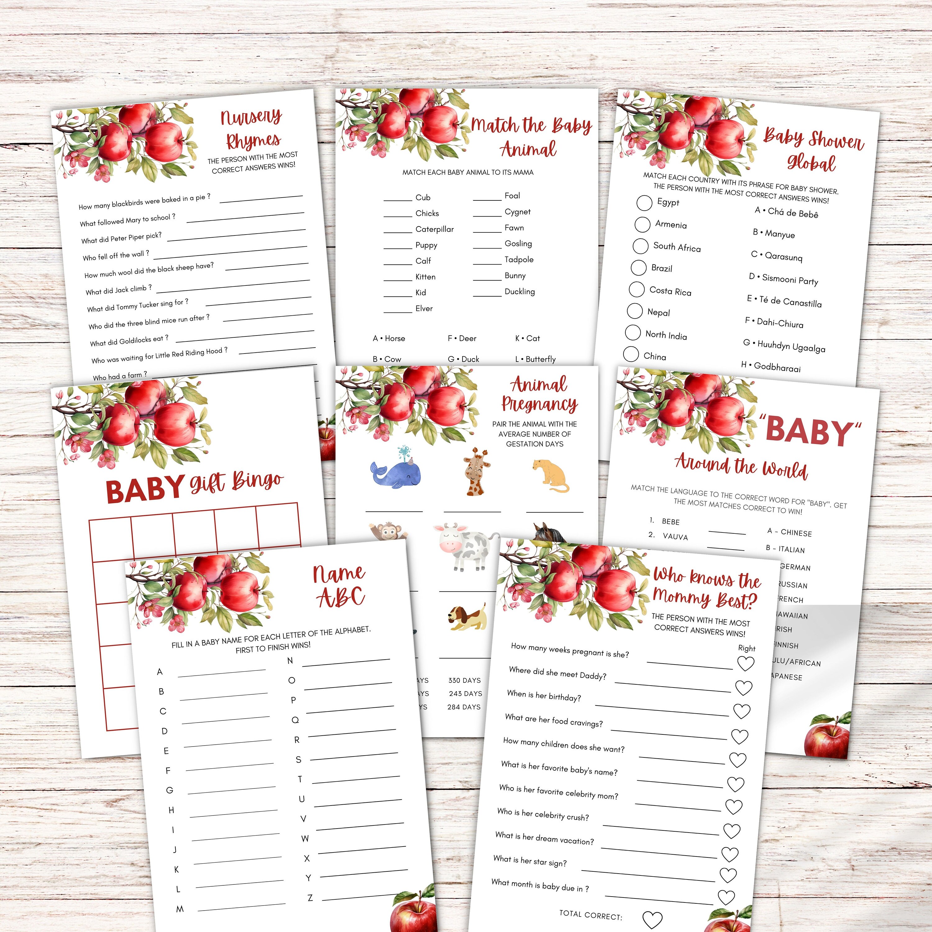 Fall Baby Shower Games 47 Printable Activities Bundle Apple of My Eye ...