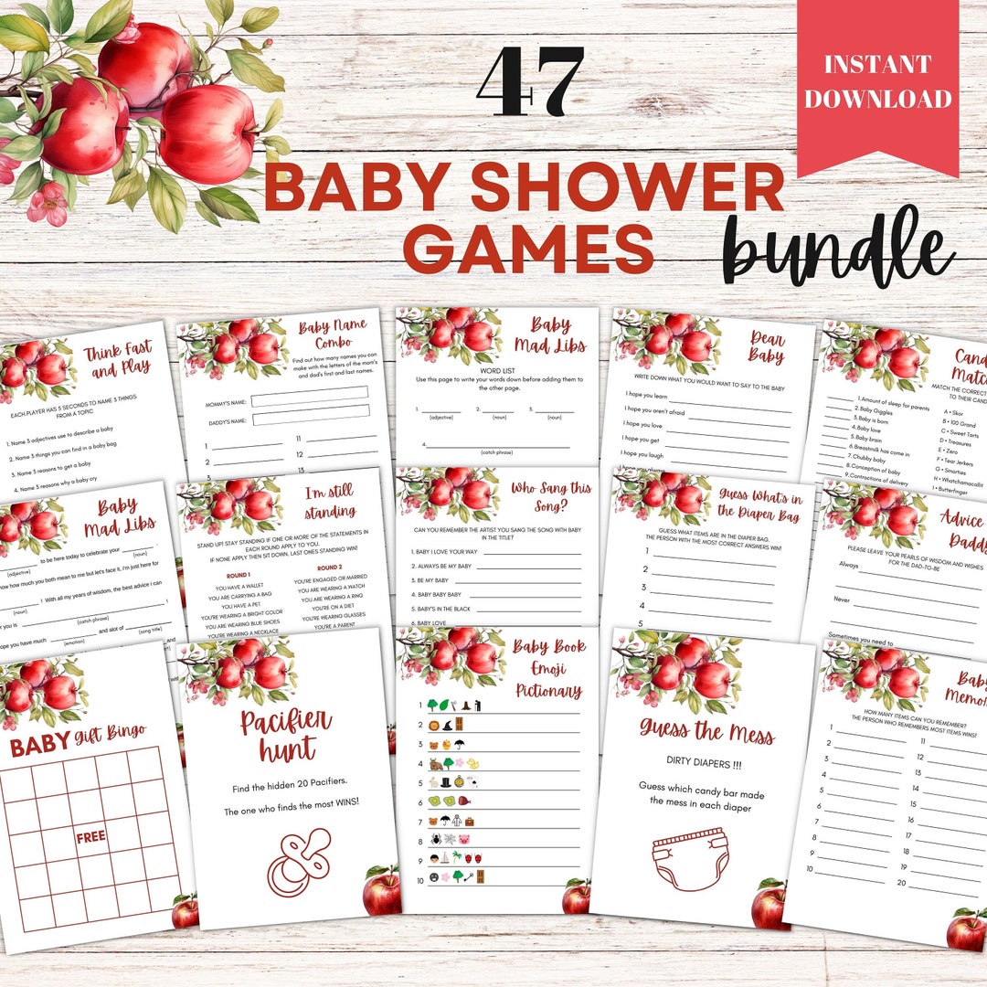 Fall Baby Shower Games - 47 Printable Activities Bundle - Apple of My ...