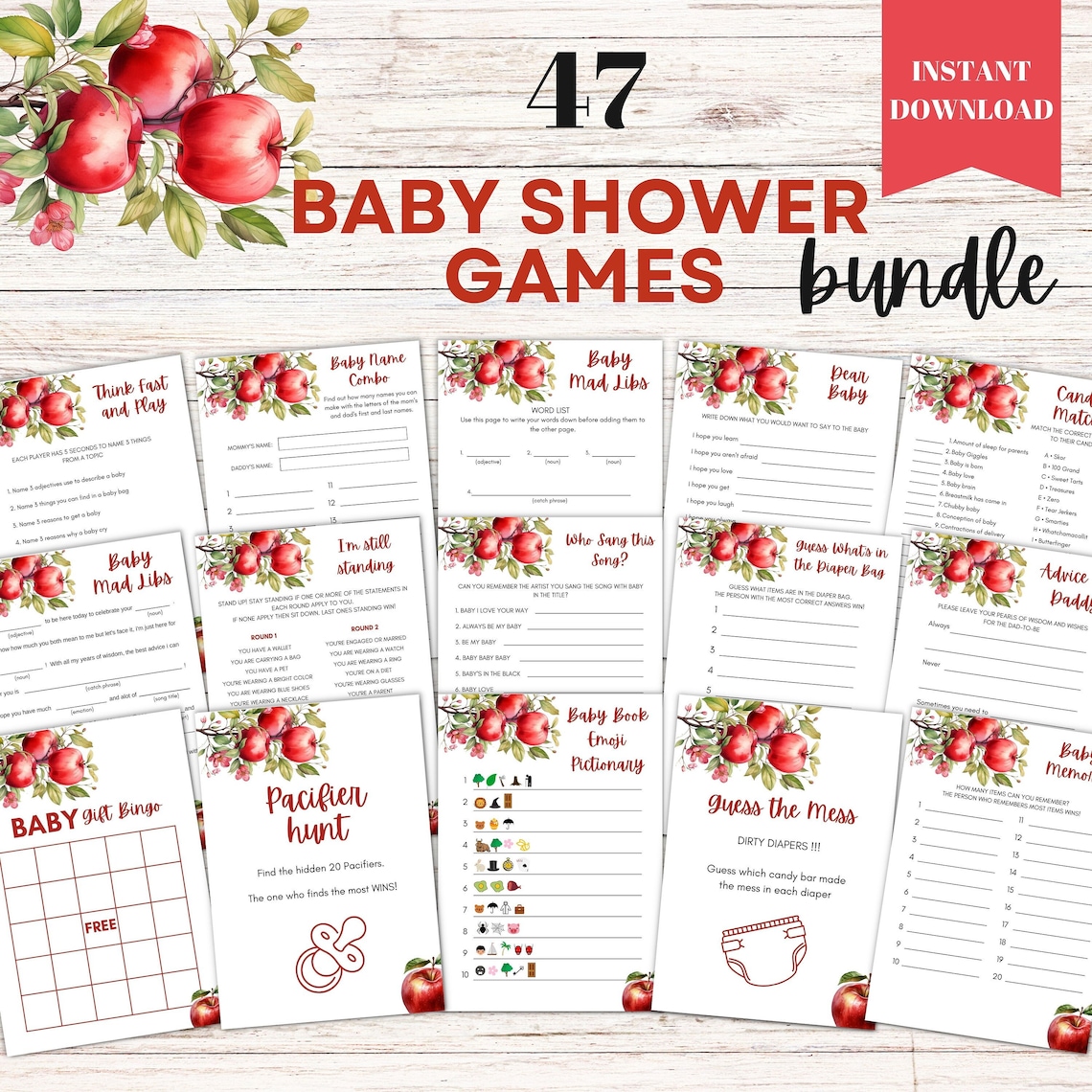 Fall Baby Shower Games 47 Printable Activities Bundle Apple of My Eye ...