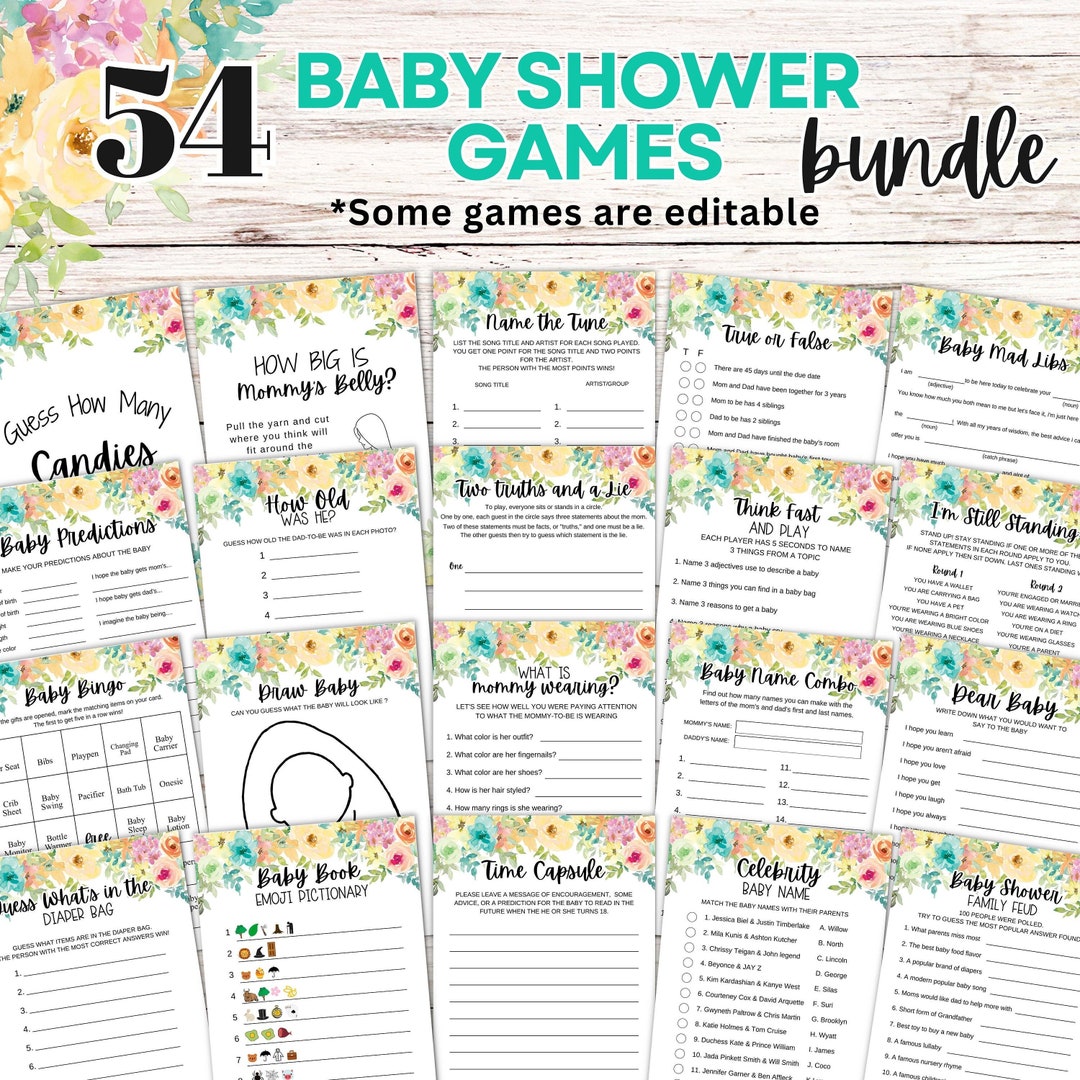 Baby in Bloom Shower Games - 54 Printable Floral Baby Game Bundle ...