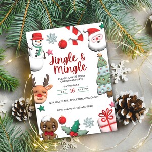 Jingle and Mingle Invitation - Editable Christmas Brunch Dinner Template - Holiday Party Invite Printable - 3D Inflated