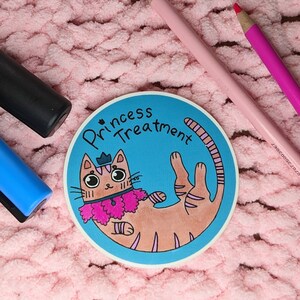 Princess Treatment Pink Cat Sticker | Matte Sticker | Cute Cat Sticker | Laptop Stickers | Waterbottle Stickers | Car Stickers