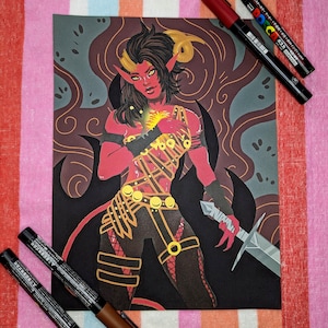 HUGE SALE Karlach Inspired Baldur&#39;s Gate 3 Art Print | 8.5x11 | Wallprint | Barbarian Art | BG3 Inspired