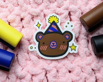 Birthday Bear Sticker | Matte Sticker | Cute Bear Drawing Sticker | Laptop Stickers | Waterbottle Stickers | Car Stickers