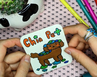 Chia Pet Sticker (Clear Background Glossy) | Cute Dog Sticker | Plant Sticker | Laptop Stickers | Waterbottle Stickers | Car Stickers