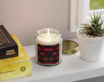 Plaid Bow Candle: Christmas Holiday Decor, Coconut Apricot Wax