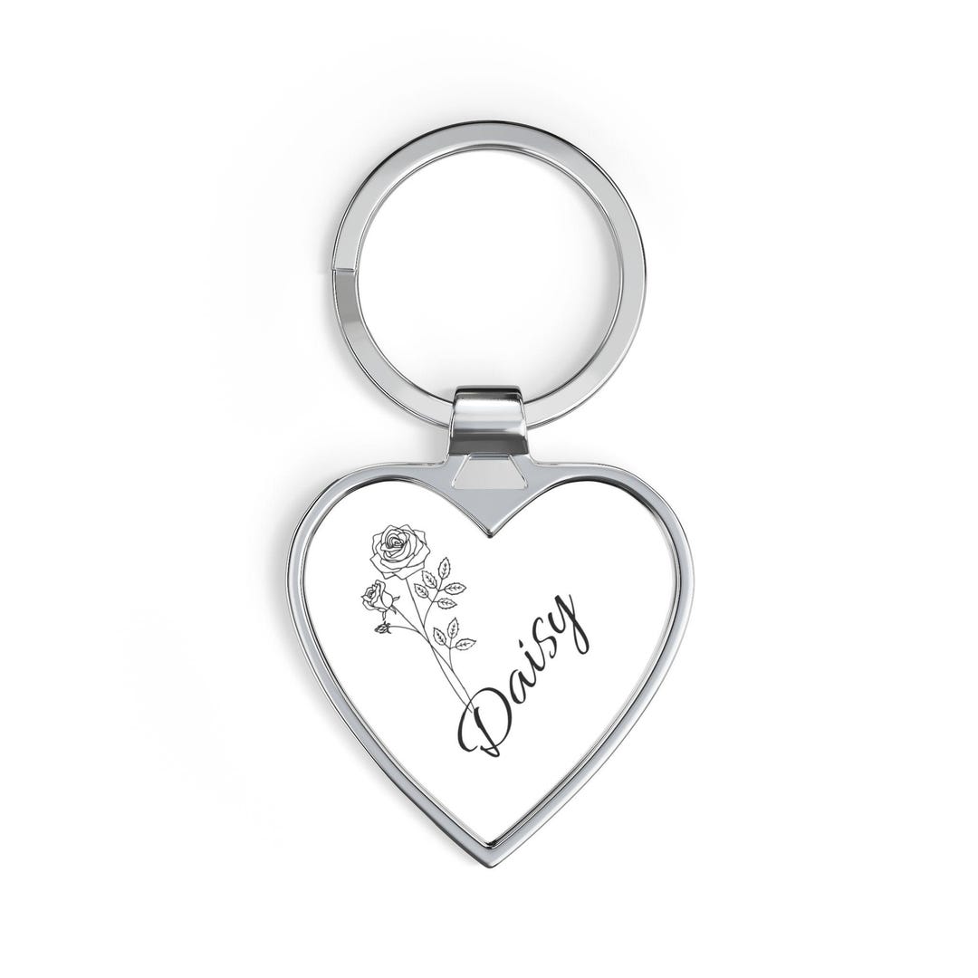 Engraved June Birth Flower Heart Keychain | Personalized Engraving ...