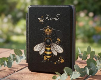 Queen Bee Illustration Kindle Case | Crowned Bee, Honeycomb Accent