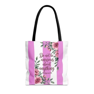Borsa tote con versetto biblico e motivo floreale / Non siate ansiosi Filippesi 4:6 / Borsa shopper