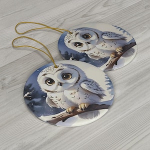 Personalized Ceramic Ornament, Christmas Snow Owl Gift, Holiday Tree Ornament, Winter Owl Bauble, Hallmark Ornament, Housewarming Gift