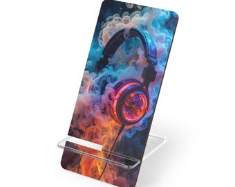 Headphones Smoke Art Phone Stand |Hardboard Desk iPhone Holder| Smartphone Gaming Gear| Birthday Gifts For Him|Gifts