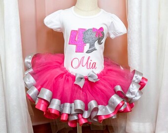 Birthday Tutu Set Embroidery Shirt/Custom Tutu Outfit for Girl/ Doll Theme Birthday Outfit