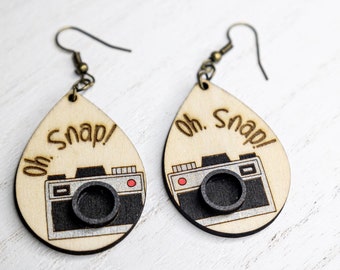 Camera Wood Earrings | Laser Engraved Earrings | Gifts for her | Photography Lovers