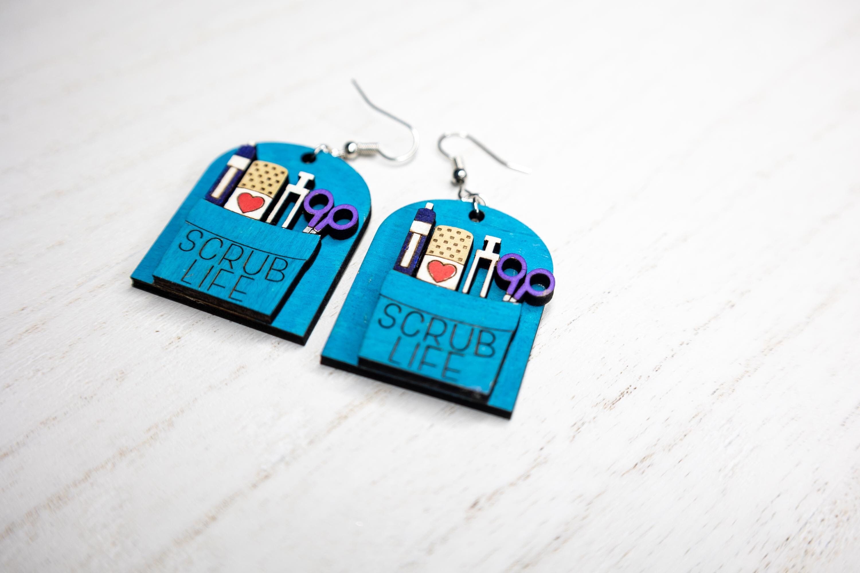 Scrub Life Wood Earrings | Laser Engraved Earrings | Gifts for Healthcare Workers