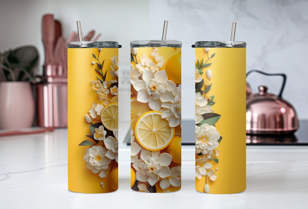 Yellow Lemon Tumbler, 20 Oz Skinny Tumbler, 3D Lemon Tumbler With Lid