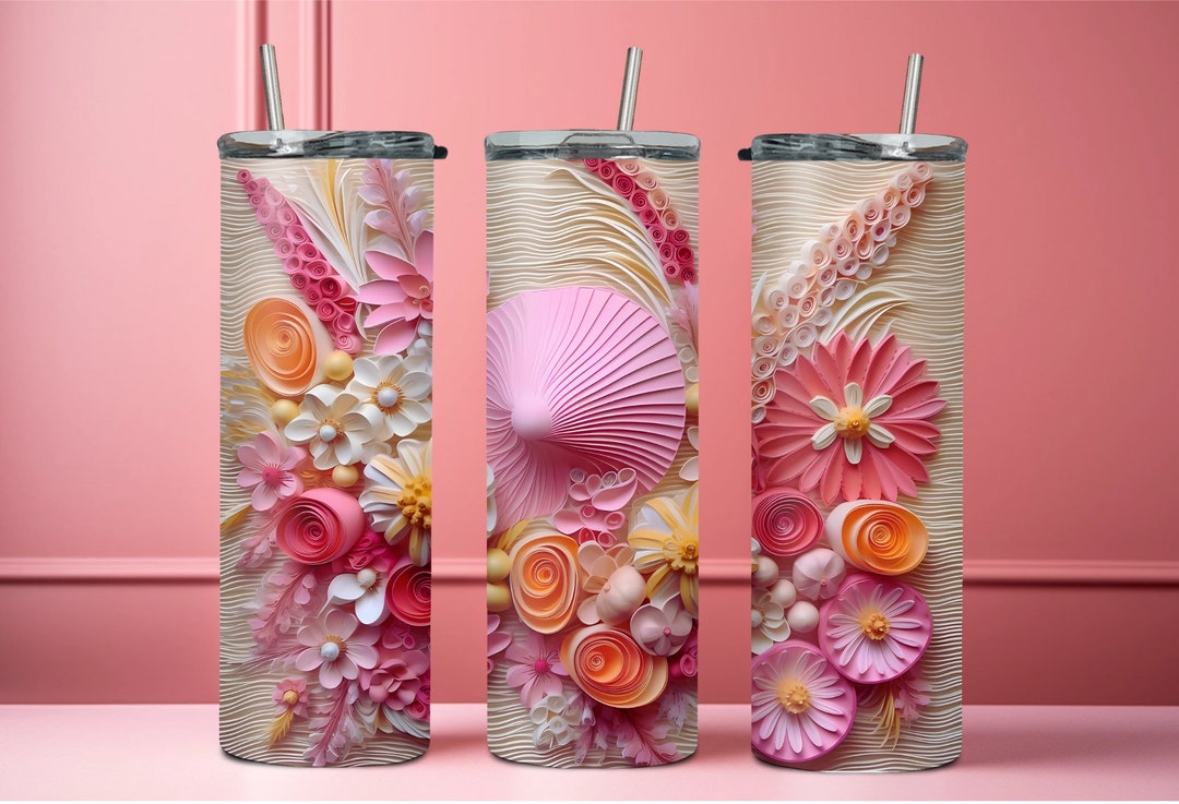 3D Seashells Tumbler With Straw, 20 Oz Skinny Tumbler, Beach Life