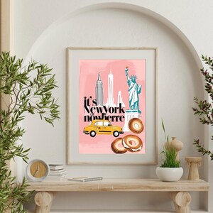 New York or Nowhere Print | NYC Wall Art Digital Download | Różowy estetyczny plakat podróżniczy