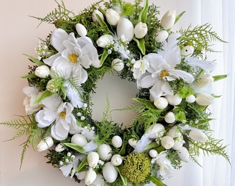 Elegant Spring Front Door Decoration, Easter Front Door Wreath with Greenery, Elegant Easter Tulip Wreath, Easter Wreath, Easter Decor