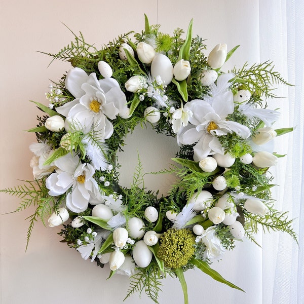 Elegant Spring Front Door Decoration, Easter Front Door Wreath with Greenery, Elegant Easter Tulip Wreath, Easter Wreath, Easter Decor