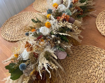 4 ft Long Dry Flower Arrangement, Summer Wildflowers Table Centerpiece, Dried Flowers and Preserved Flowers Long Table Arrangement