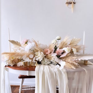 4ft Boho Wedding Table Centerpiece: Dry & Silk Flower Arrangement