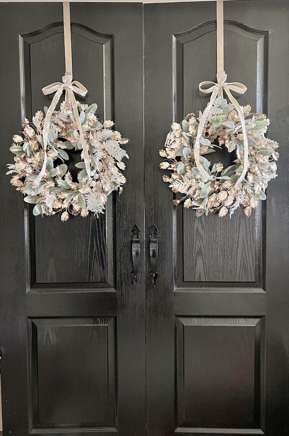 Festive Double door Champagne gold Christmas wreath, Handmade Christmas Gifts, Elegant Shiny Christmas Wreath for windows, Holiday decor