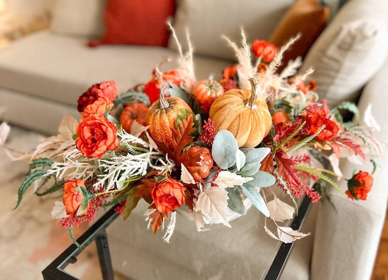 Fall Table Decoration for Halloween, Halloween Gift for Home, Autumn Decor with Pumpkins for Living Room image 1