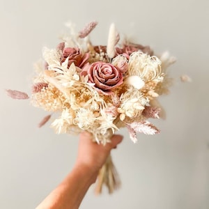 Neutral Pastel tone Bridal Bouquet, Dry Flowers bouquet for Wedding, Bride and Bridesmaid bouquet, Wildflowers Grass Dried bouquet