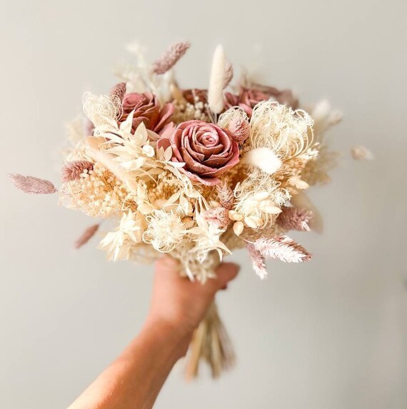 Neutral Pastel tone Bridal Bouquet, Dry Flowers bouquet for Wedding, Bride and Bridesmaid bouquet, Wildflowers Grass Dried bouquet