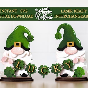 St Patricks Day Gnomes SVG Cut File, Interchangeable, SVG Instant File Download, Lucky Banner, Laser Ready, DIY Project, Gift, Holiday Gnome