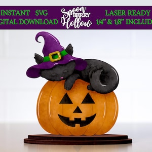 Cat Jack O Lantern Pumpkin, SVG Laser Cut File Download, Halloween, Wood Files, Fall DIY Kids Craft Project, Gift, Shelf Sitter, Centerpiece