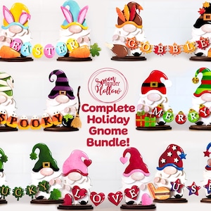 Pacchetto di gnomi per le feste, modello digitale intercambiabile in legno tagliato al laser, Natale, Ringraziamento, Pasqua, Halloween, San Valentino, San Patrizio, 4 luglio