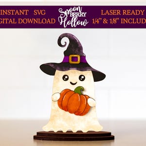 Chapeau de sorcière fantôme, téléchargement de fichier découpé au laser SVG, citrouille d'Halloween, fichiers bois, projet d'artisanat pour enfants bricolage automne, cadeau, pièce maîtresse de motif de vacances