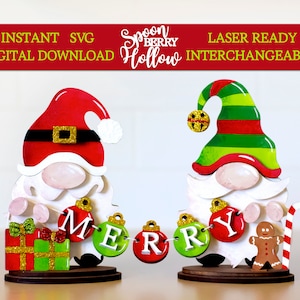 Weihnachtszwerge SVG-Dateien, austauschbar, digitaler Holz Download, Winter frohes Banner, Laser geschnittenes Muster, DIY-Projekt, Geschenk, Urlaub Gnom